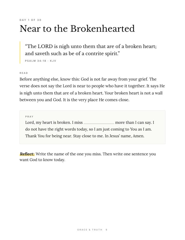 Comfort for Grieving Hearts: Day 1: KJV verse, reading and prayer (page 6)