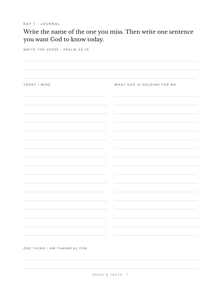 Comfort for Grieving Hearts: Day 1 journal page (page 7)